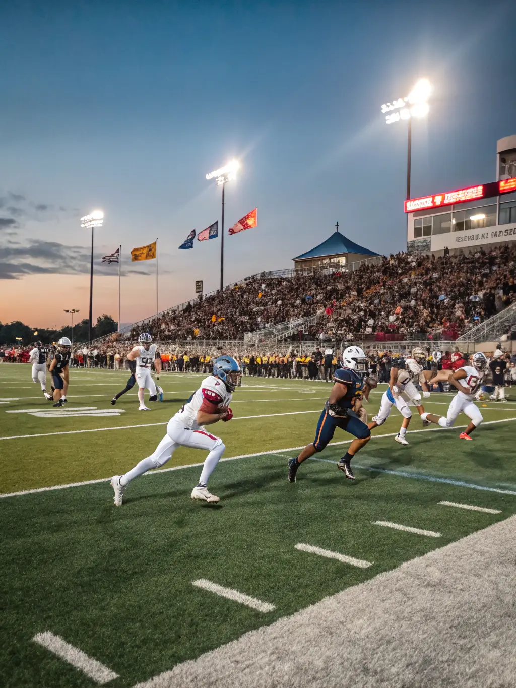 A visually stunning photograph of a sports event illuminated with vibrant and dynamic lighting, showcasing the impact of TOP ANIMATION EVENT'S lighting services.